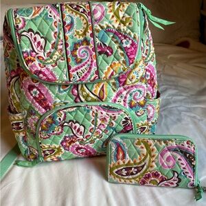 Vera Bradley Tutti Frutti Pattern Backpack + Wallet Green Retired Paisley Print